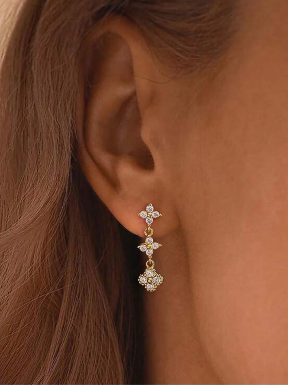 Macy's Gold and Clear Crystal Drop Earrings